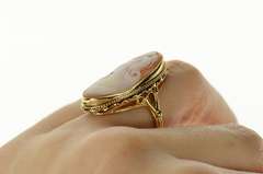 14K Yellow Gold Ornate Victorian Lady Cameo Statement Ring