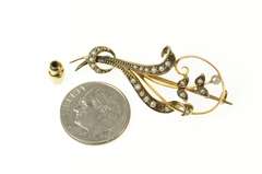 9K Yellow Gold Victorian Ornate Seed Pearl Floral Vine Pin/Brooch
