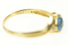 10K Yellow Gold Heart Blue Topaz Diamond Three Stone Ring