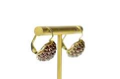 14K Yellow Gold Pave Garnet Domed Cluster Dangle Retro Earrings