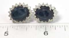 Dazzling Star Sapphire & Diamond Earrings in 14KT White Gold