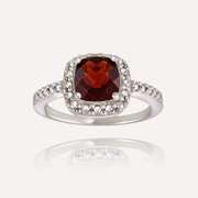 Sterling Silver Garnet & Diamond Accent Square Ring
