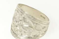 14K White Gold Ornate Graduated Damask Swirl Statement Ring