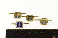 18K Yellow Gold Squared Lapis Lazuli Diamond Tuxedo Stud Cuff Links