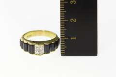 14K Yellow Gold Diamond Scalloped Black Onyx Retro Ring