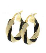 Fancy 18kt Black and White Enamel Twisted Hoop