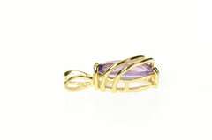 14K Yellow Gold Marquise Amethyst Wave Overlay Statement Pendant