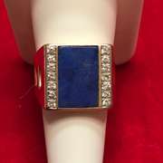 Mens 14k gold , diamond and blue lapis ring