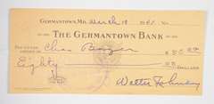 Walter Johnson Washington Senators Signed/Autographed Bank Check 1941