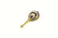 14K Yellow Gold Blue Enamel 3D Ornate Floral Lute Music Charm/Pendant