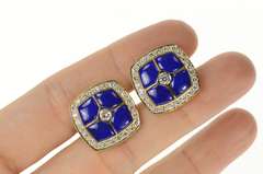 18K Yellow Gold Squared Lapis Lazuli Diamond Ornate Tuxedo Cuff Links