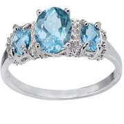 STERLING SILVER 1.31 CT BABY SWISS BLUE TOPAZ & DIAMOND RING