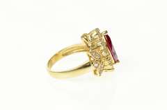 14K Yellow Gold Marquise Syn. Ruby Ornate Halo Statement Ring