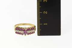 14K Yellow Gold Marquise Ruby Diamond Tiered Statement Ring