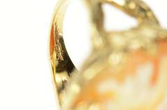 14K Yellow Gold Ornate Carved Lady Shell Cameo Statement Ring