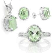 6 2/5 CARAT GREEN AMETHYST & DIAMOND STERLING SILVER SET