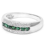 1/4 CT EMERALD & DIAMOND STERLING SILVER BAND RING