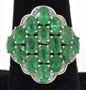 Delightful Emerald Cluster Ring in Platinum-Plated Silver