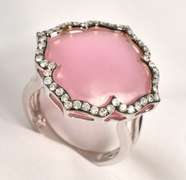 Fashionable Rose Quartz & Diamond Ring in 14K WG