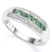1/4 CT EMERALD & DIAMOND STERLING SILVER BAND RING