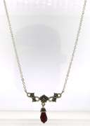 Italian Sterling Silver Red Stone dangle Necklace