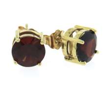 Simple Yellow Gold Garnet Stud Earrings