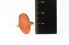 10K Yellow Gold Carved Coral Ornate Victorian Lady Cameo Ring