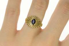 14K Yellow Gold Ornate Scalloped Oval Sapphire Statement Ring