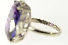 10K White Gold Ornate Art Deco Amethyst Diamond Cocktail Ring
