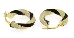 Fancy 18kt Black and White Enamel Twisted Hoop