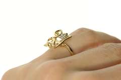 10K Yellow Gold Squared Vine Leaf Design Diamond Statement Ring