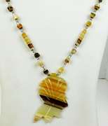 Vintage Banded Agate Carved Indian Head Necklace