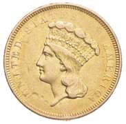 1854-O $3.00 Indian Princess Head Gold Three Dollars - Circulated