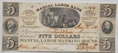 $ 5 Manual Labor Bank Philadelphia Obsolete NoteCh CU