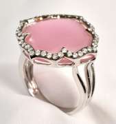 Fashionable Rose Quartz & Diamond Ring in 14K WG