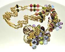 18KT YELLOW GOLD MIXED GEMSTONE BRIOLETTE NECKLACE.