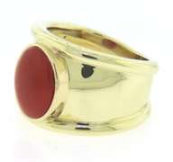 Ideal Yellow Gold Bezel Set Coral Ring
