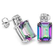 2 3/4 CARAT MYSTIC GEMSTONE & DIAMOND STERLING SILVER EARRINGS