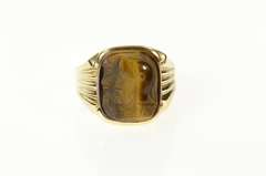 10K Yellow Gold Men's 1960's Carved Tiger's Eye Cameo Ring
