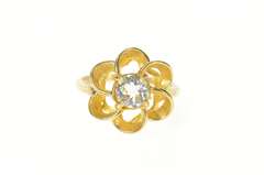 10K Yellow Gold Retro Blue Topaz Swirl Flower Cocktail Ring