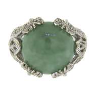 Judith Ripka Green Jade and White CZ Ring