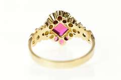 14K Yellow Gold Victorian Ornate Syn. Ruby Seed Pearl Ring