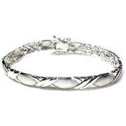 Sterling Silver Polished & Satin Double-X & Oval Bracelet