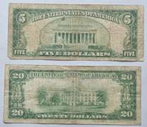 $5 St Louis & $ 20 New York 1929 Series National Currency Notes