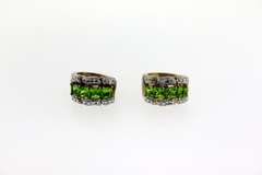 Vintage Sterling Silver Green Stone Half a moon Earrings