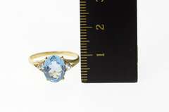 10K Yellow Gold Oval Blue Topaz Diamond Accent Statement Ring