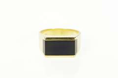 14K Yellow Gold Black Onyx Squared Inlay Retro Statement Ring