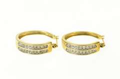 10K Yellow Gold Diamond Inset Classic Statement Hoop Earrings