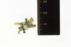 14K Yellow Gold Retro Emerald Diamond Cluster Bypass Ring