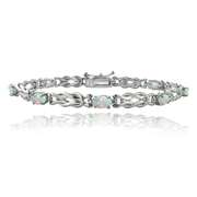Sterling Silver 2.1ct Created White Opal & Diamond Accent Oval Love Knot Bracelet